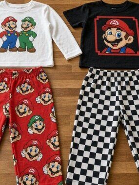 Toddler Boys Super Mario Pajama Set 4pc Red